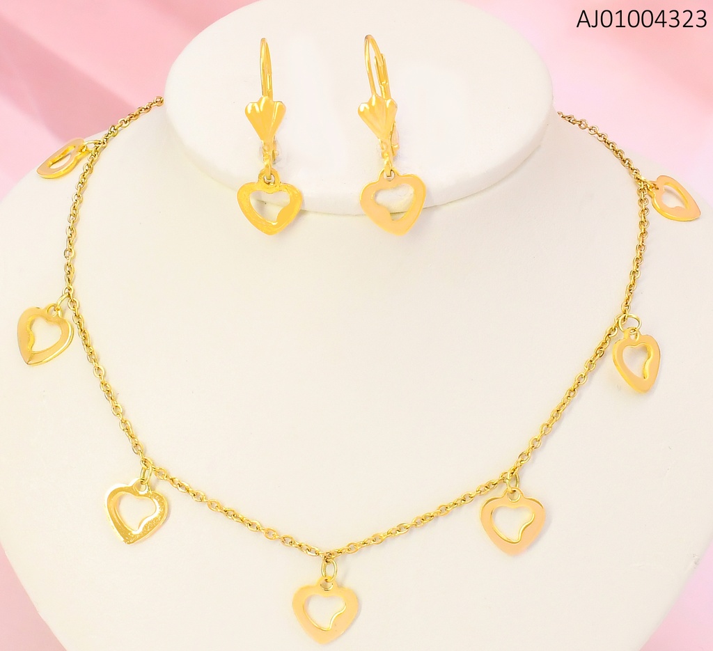 JUEGO ARETES CORAZON COLGAR DIJE 7 CORAZONES