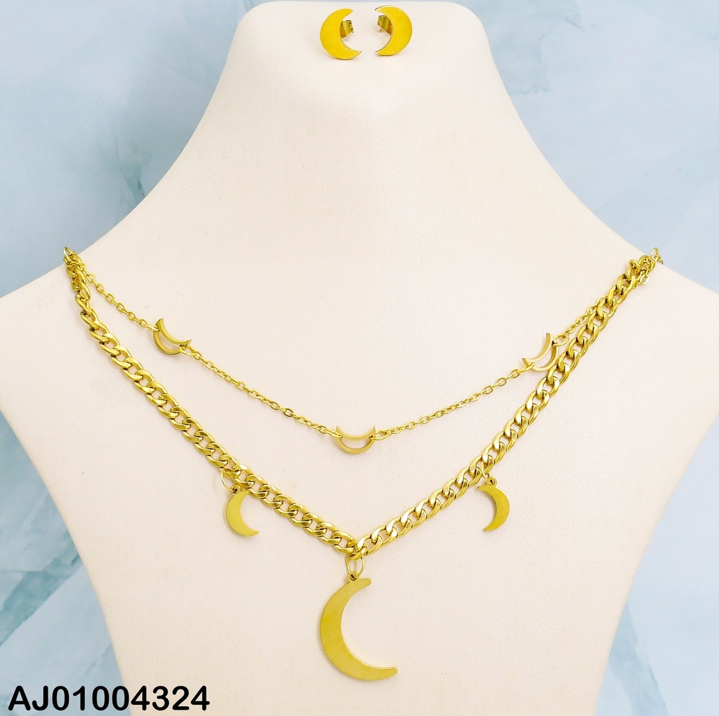 JUEGO ARETES LUNA CAD. DOBLE DIJES LUNA