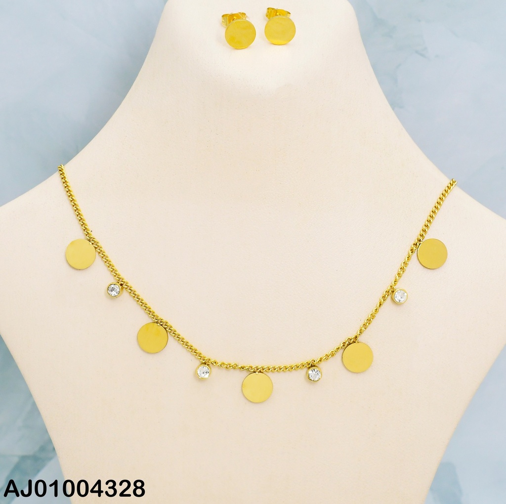 JUEGO ARETES PLACA RD.  5 PLACA RD. 4 ZIRC.