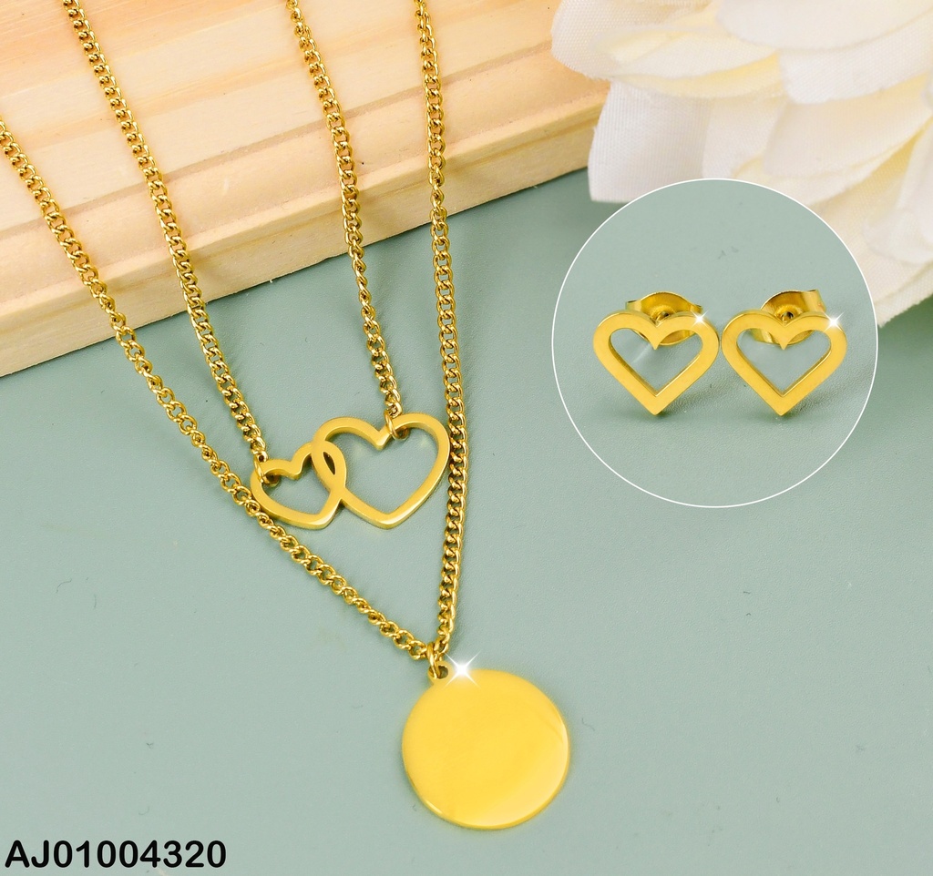 JUEGO DOBLE CAD.ARETES CROQUIS CORAZÓN.DIJE:PLACA RD 073376-171