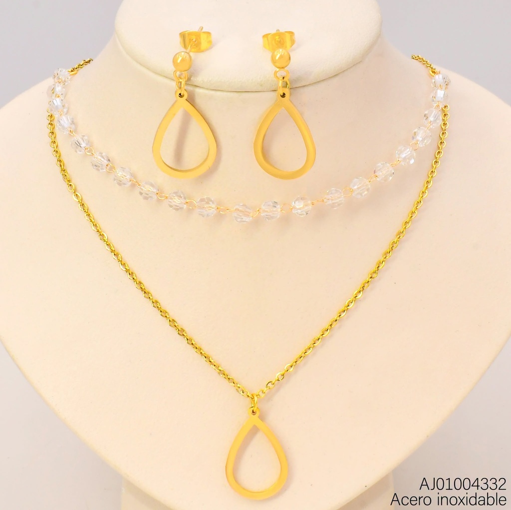 JUEGO ARETES GOTAS CAD. DOBLE DIJE GOTA CADENA DE
