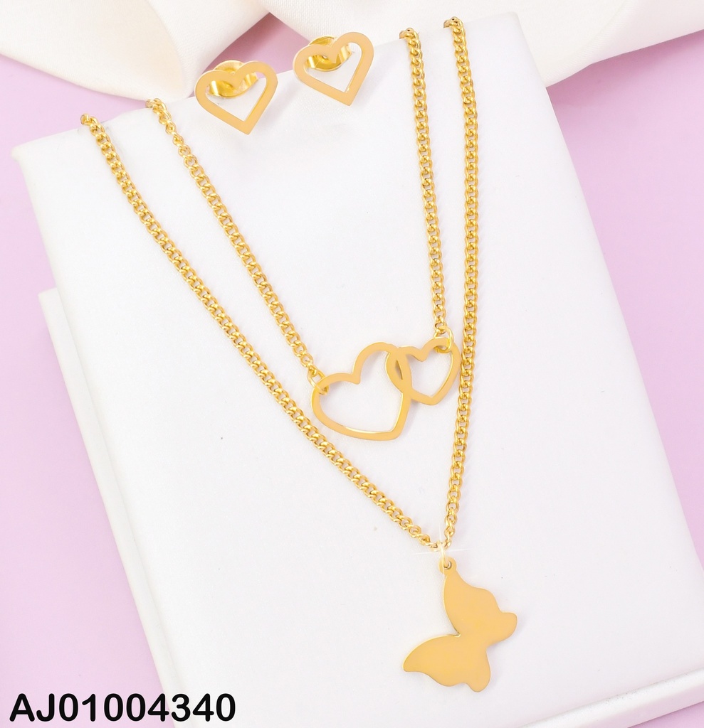 JUEGO ARETES CORAZON CROQUI CAD DOBLE DIJE MARIPOSA 073373