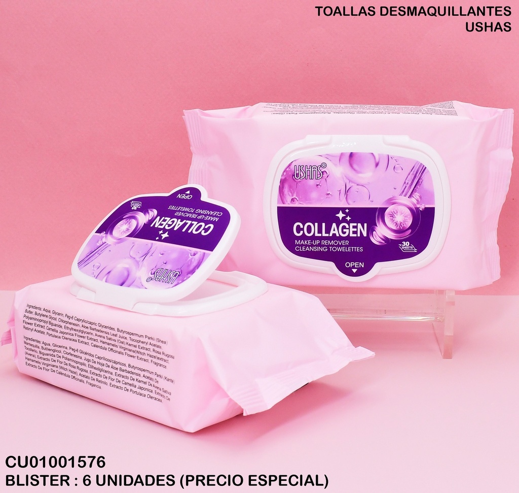 TOALLAS DESMAQUILLANTES COLLAGEN USHAS WP022