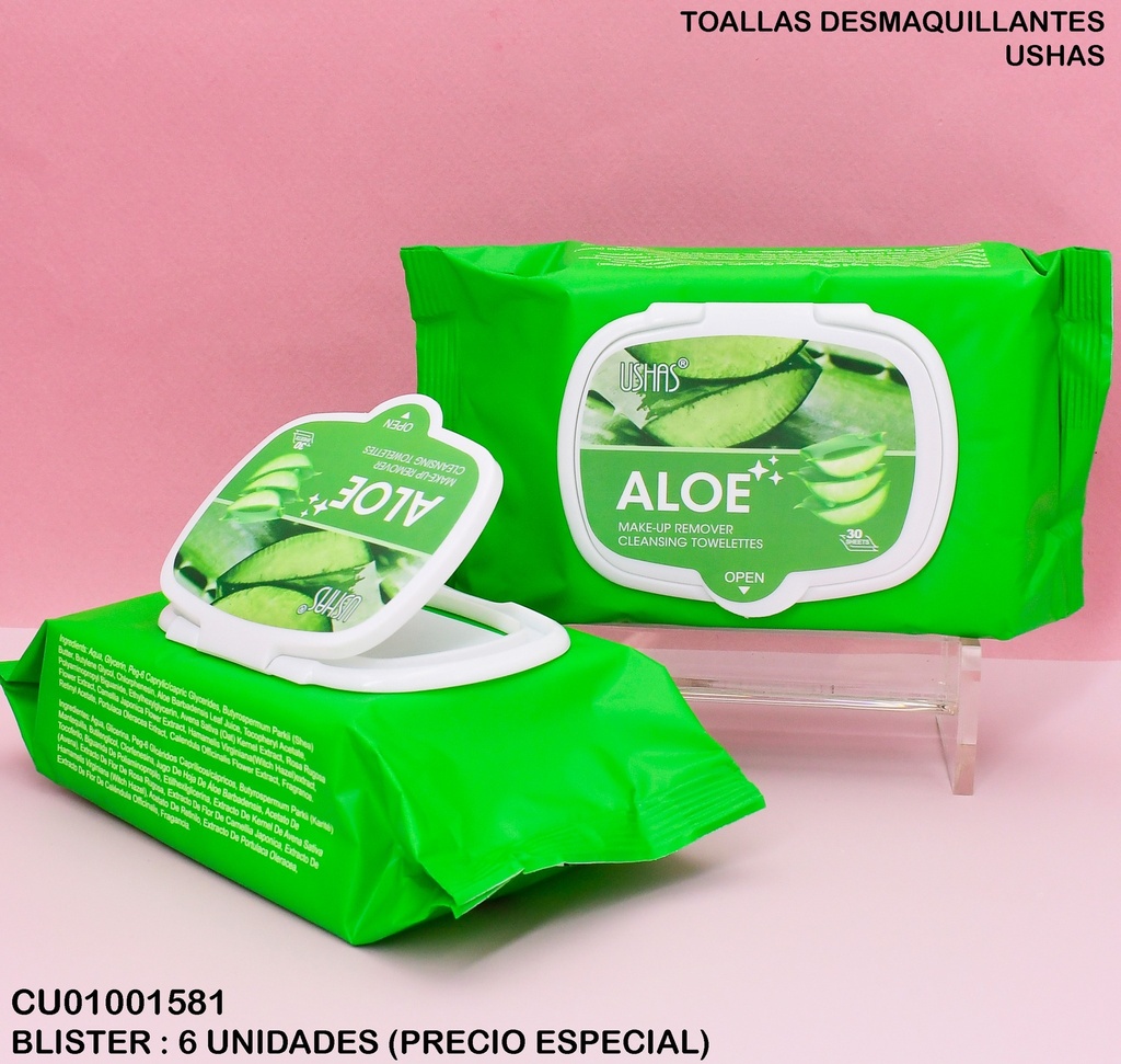 TOALLAS DESMAQUILLANTES ALOE USHAS WP023