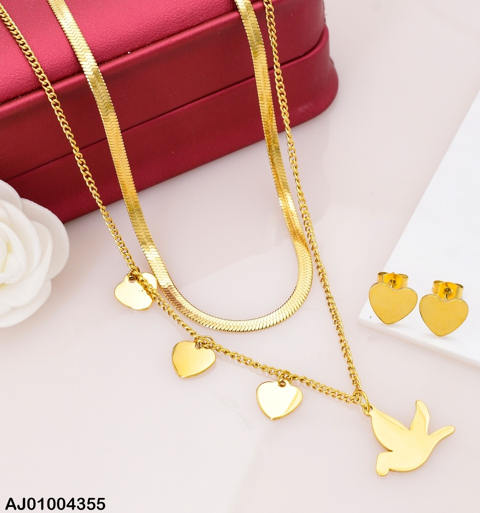 JUEGO ARETES PLACA COR. CAD. DOBLE DIJE PALOMA