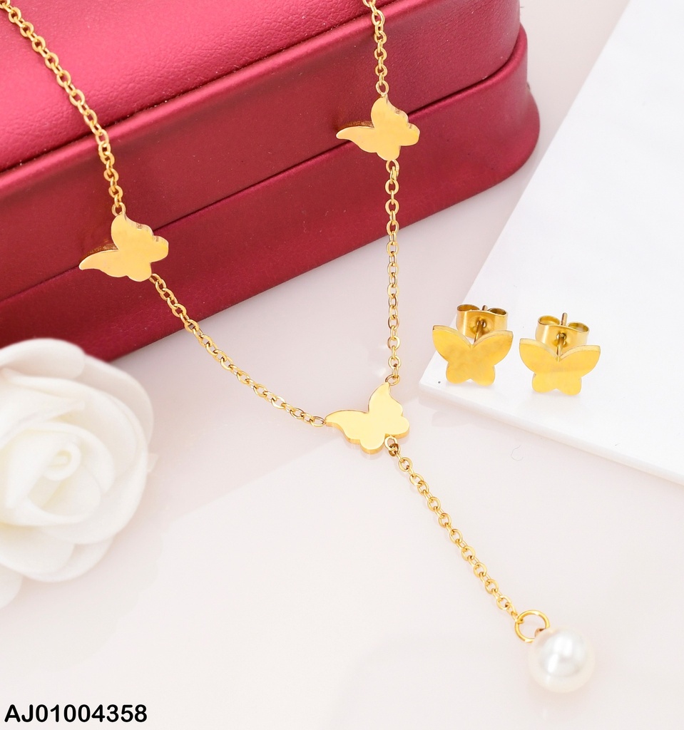 JUEGO ARETES MARIPOSA DIJE MARIPOSA PERLA 073149