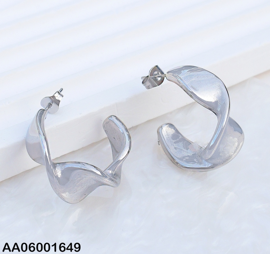 ARETES PLATEADO  FORMA C TORNEADO ALARGADO 0741792-113