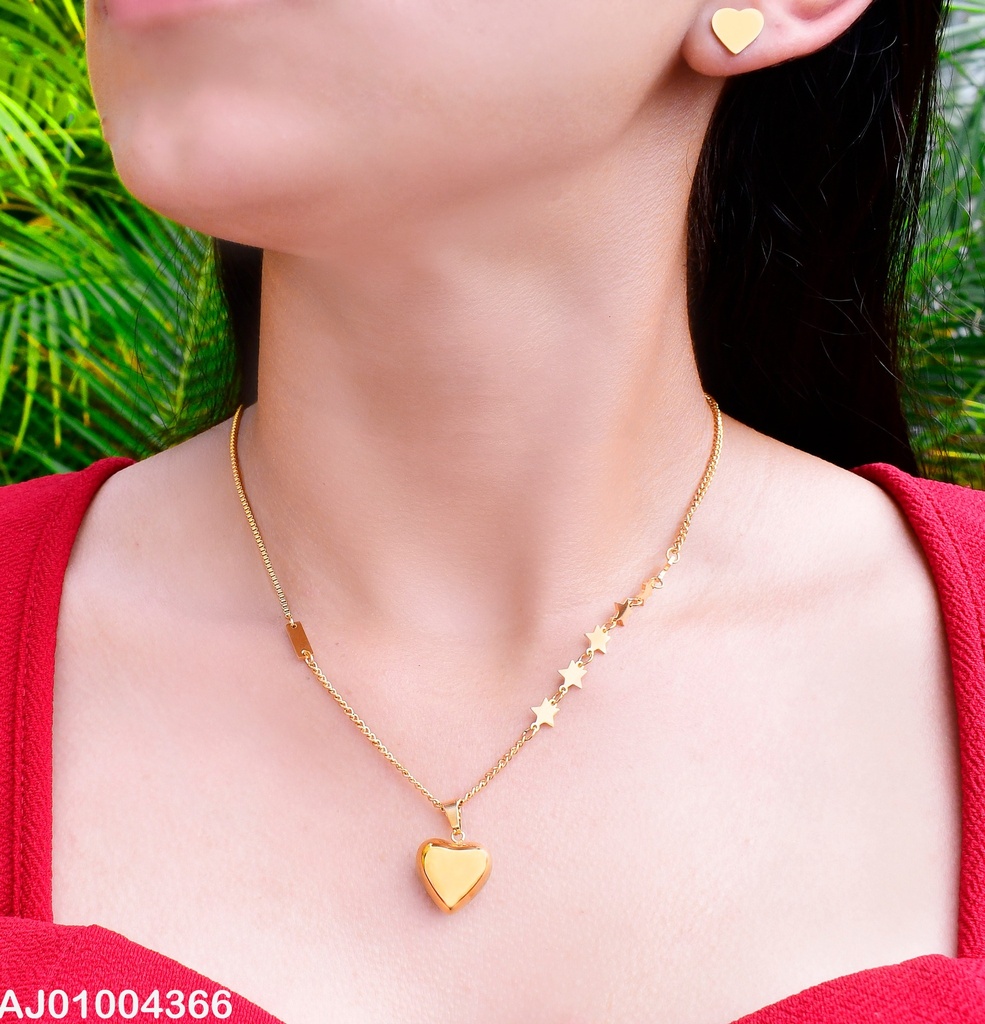JUEGO ARETES PLACA DIJE CORAZON INFLADO CAD. ESTRELLA