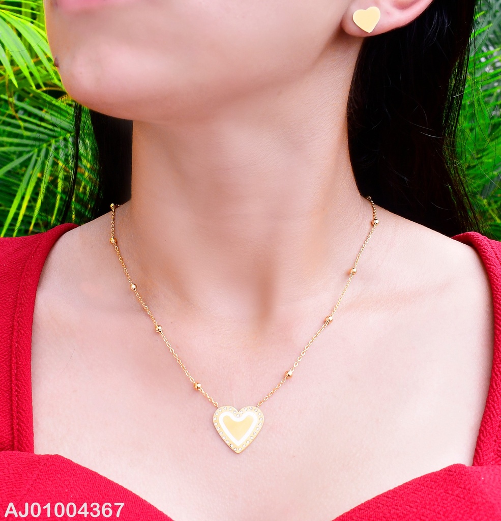 JUEGO ARETES PLACA CAD. CON BOLITA DIJE CORAZON