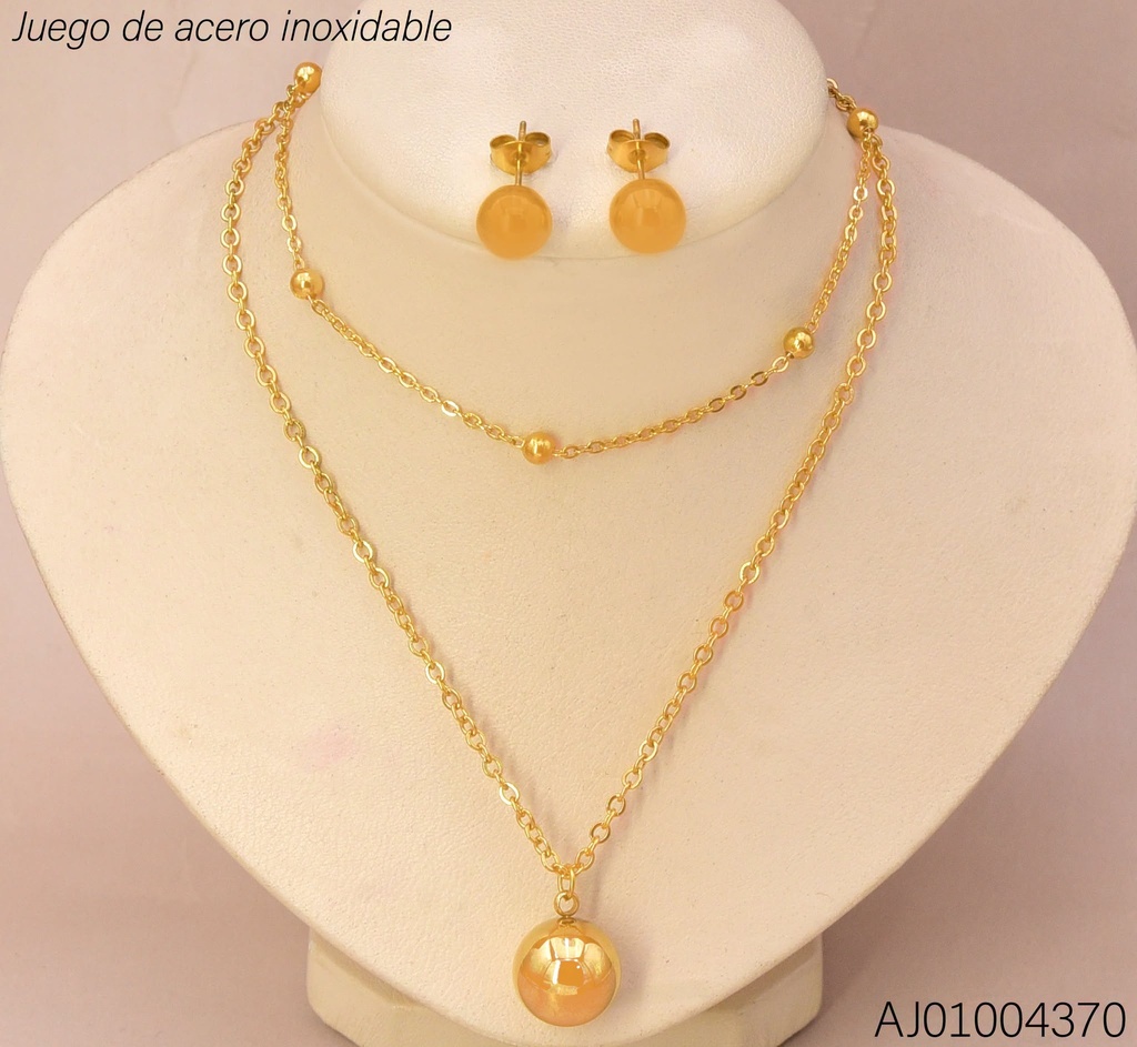 JUEGO ARETES PELOTA CAD. DOBLE DIJE PELOTA