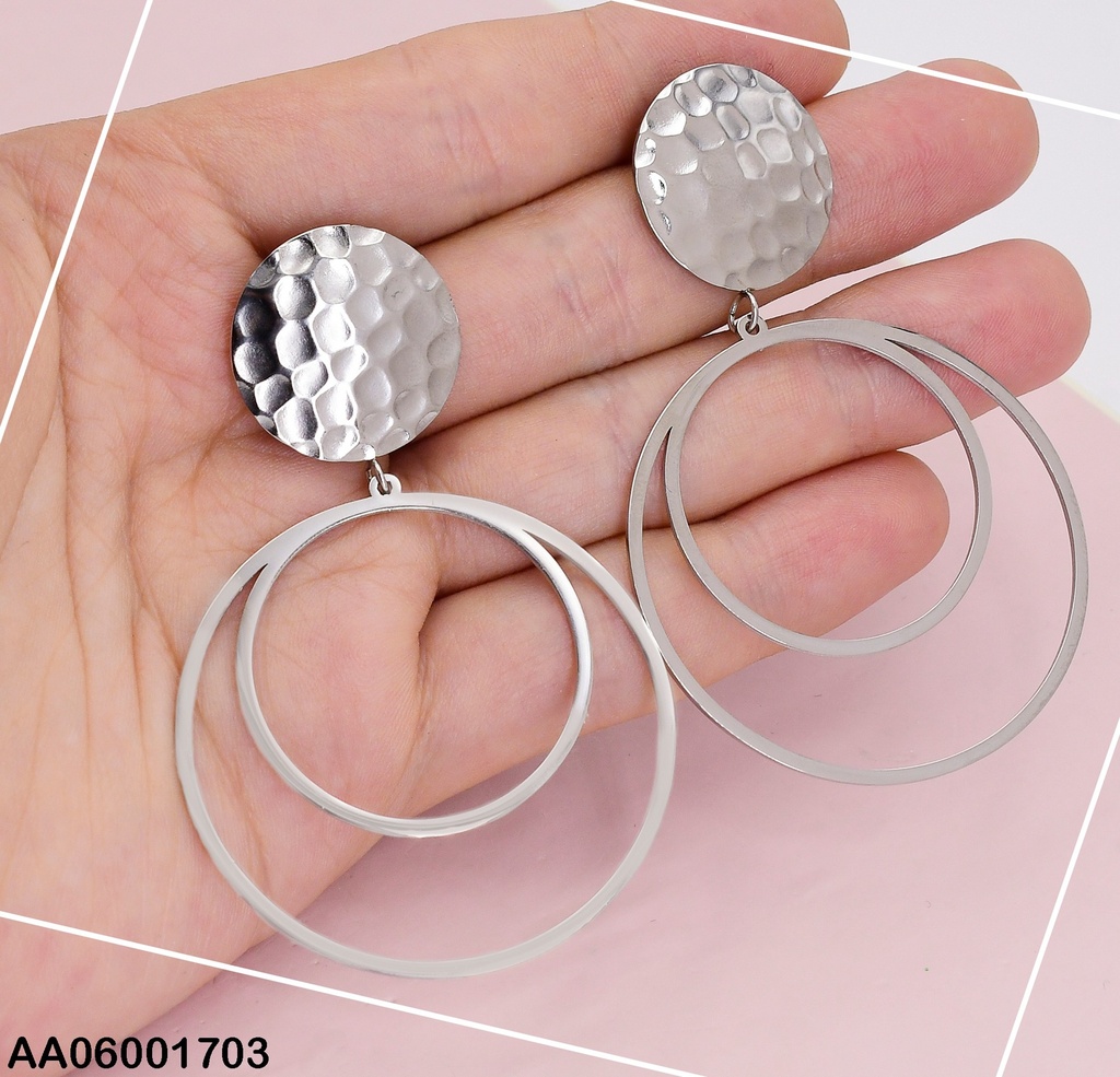 ARETES PLATEADO PLACA O/ CIRCULOS DOBLE COLGAR 0712402-054