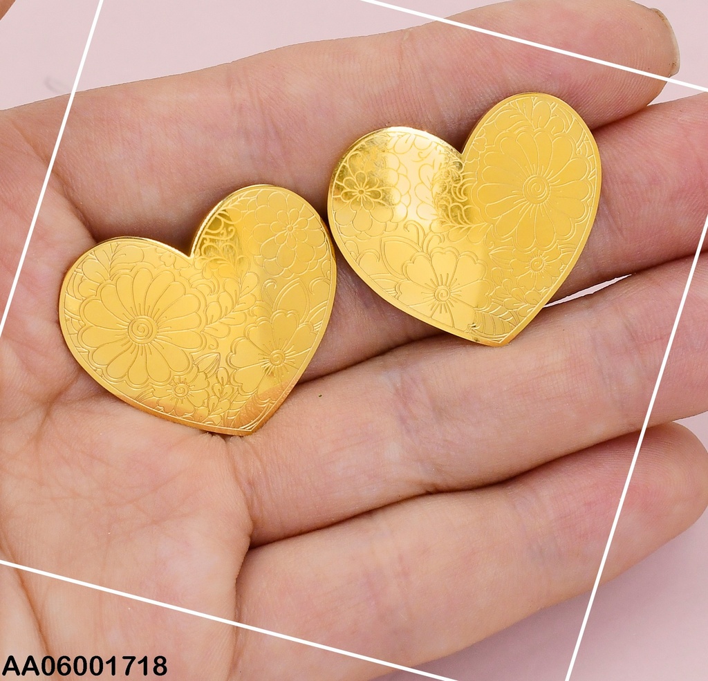 ARETES CORAZON CON FLORES GRABADAS  0712691-054