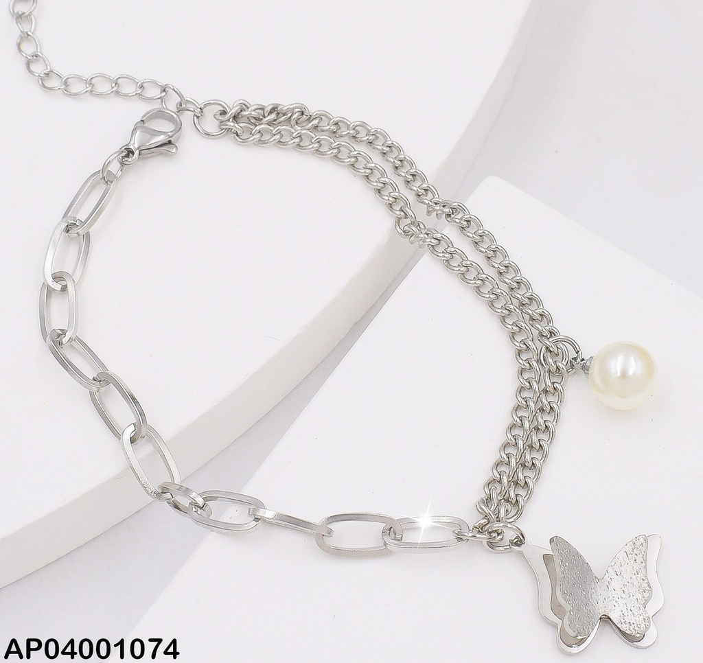PULSERA PLATEADA DIJE MARIPOSA/PERLA 0736292