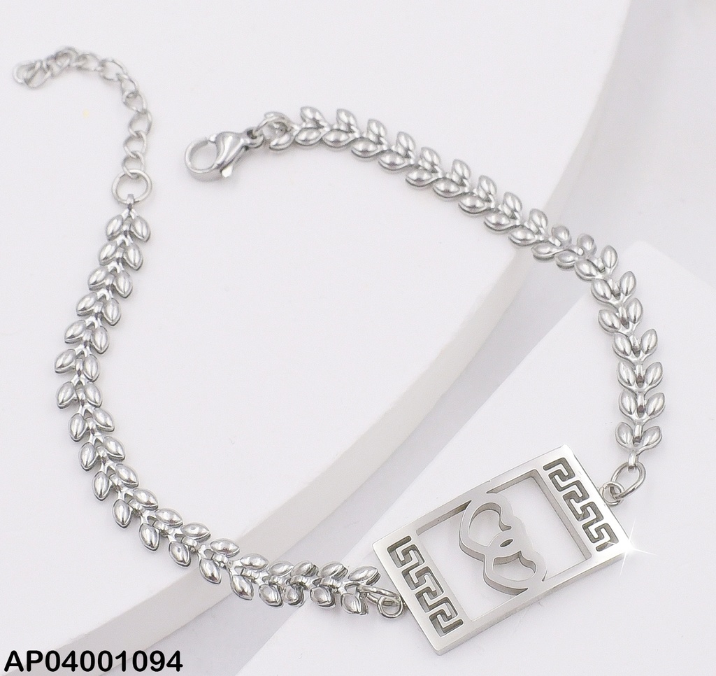 PULSERA PLATEADA PLACA 2 CORAZONES 0713302-W02
