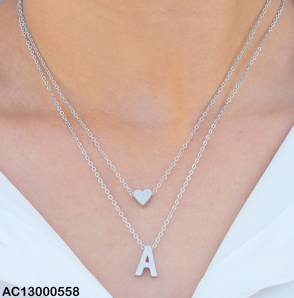 CADENA DOBLE PLATEADA INICIAL A CORAZON AC23068092-A-180