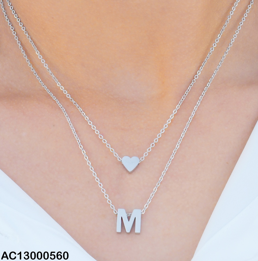 CADENA DOBLE PLATEADA INICIAL M / CORAZON AC23068094