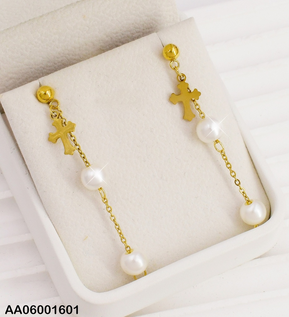 ARETES CRUZ CADENA 2 PERLAS
