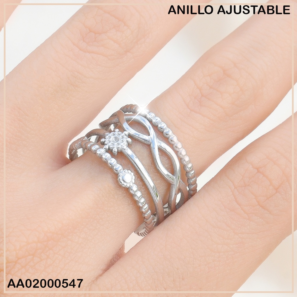 ANILLO PLATEADO 2 LINEAS/CADENA/FLOR  0710932