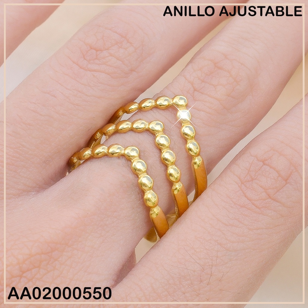 ANILLO AJUSTABLE 3 LINEAS EN V/PELOTITAS 0710851