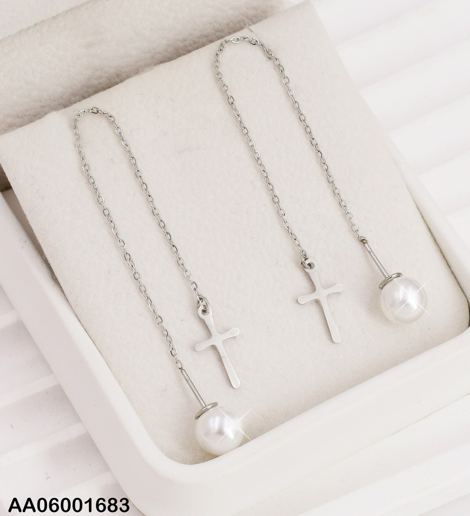 ARETES PLATEADO PERLA / CRUZ 0740192-W47