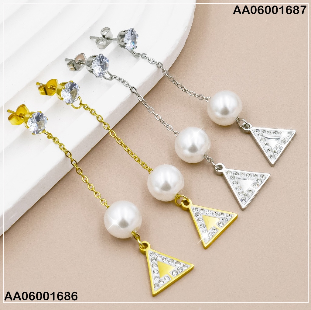 ARETES PLATEADO  ZIRC. PERLA TRIANGULO 0741012-W163