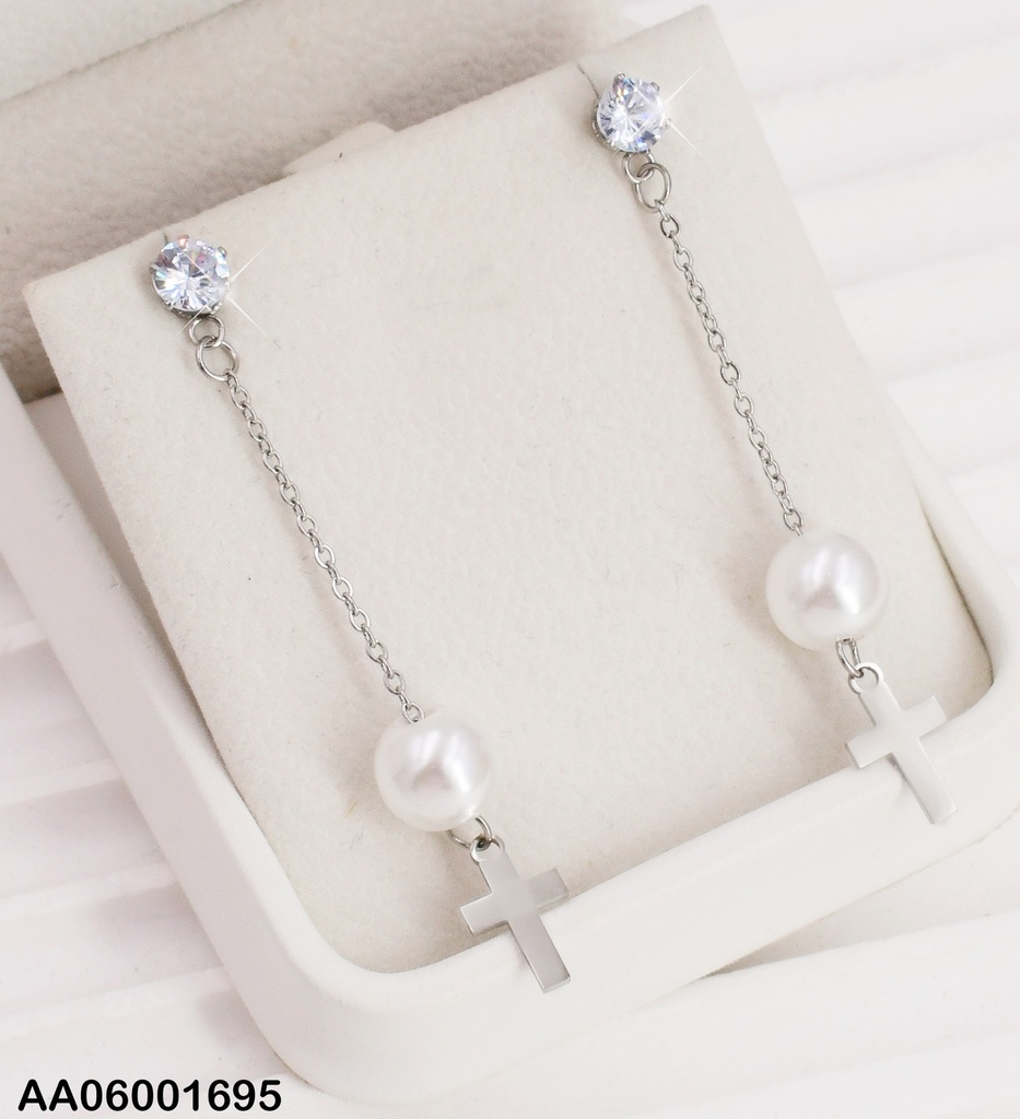 ARETES PLATEADO ZIRC. PERLA CRUZ 0740942-W163