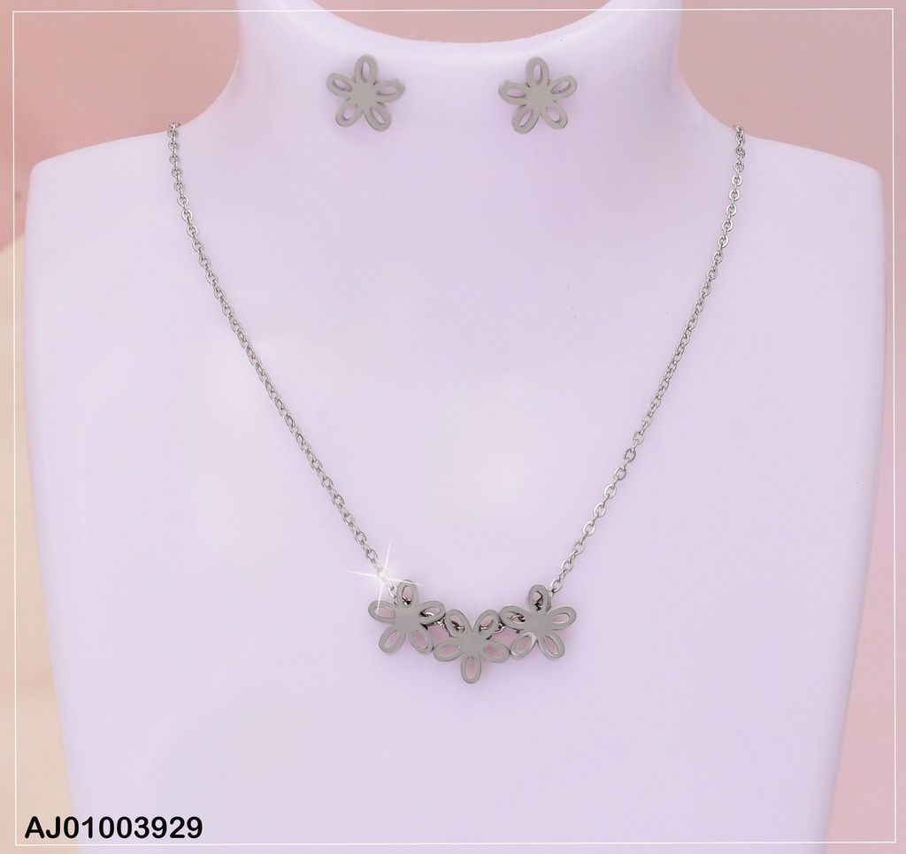 JUEGO PLATEADO FLORES DIJE 3 FLORES 0740152