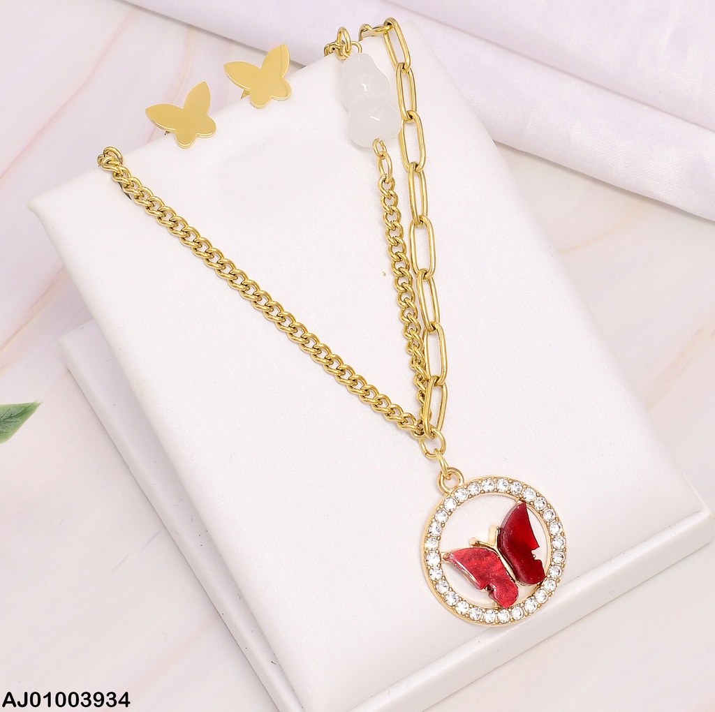 JUEGO ARETES MARIPOSA DIJE MARIPS ROJA 0735711-W12