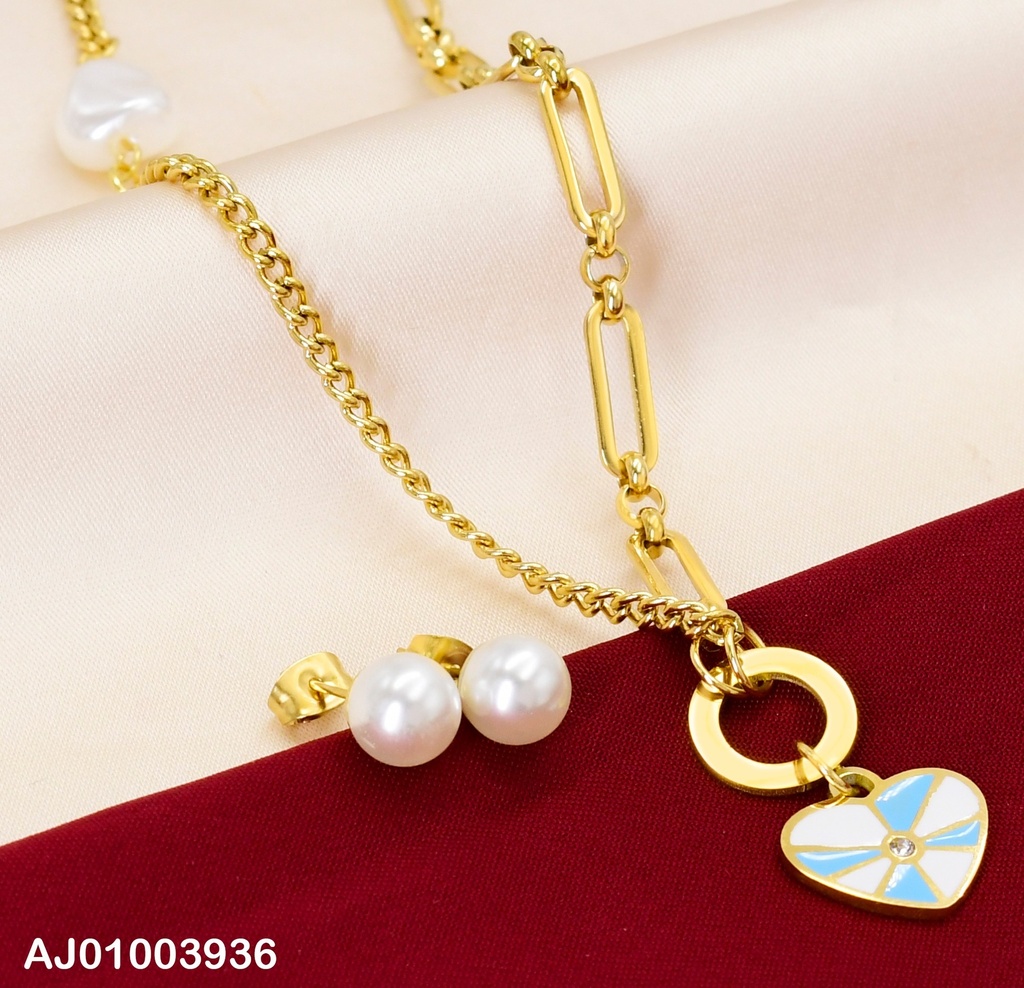 JUEGO ARETES PERLA DIJE:🤍/RAYAS CELESTE 0735691 (NPE2025)