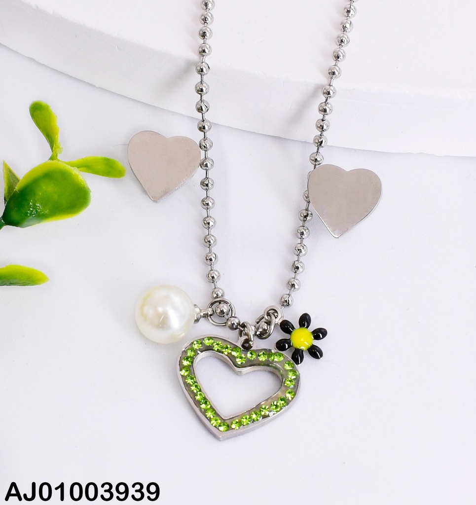 JUEGO PLATEADO ARETES CORAZON LISO DIJE PERLA/CORAZON 0735442