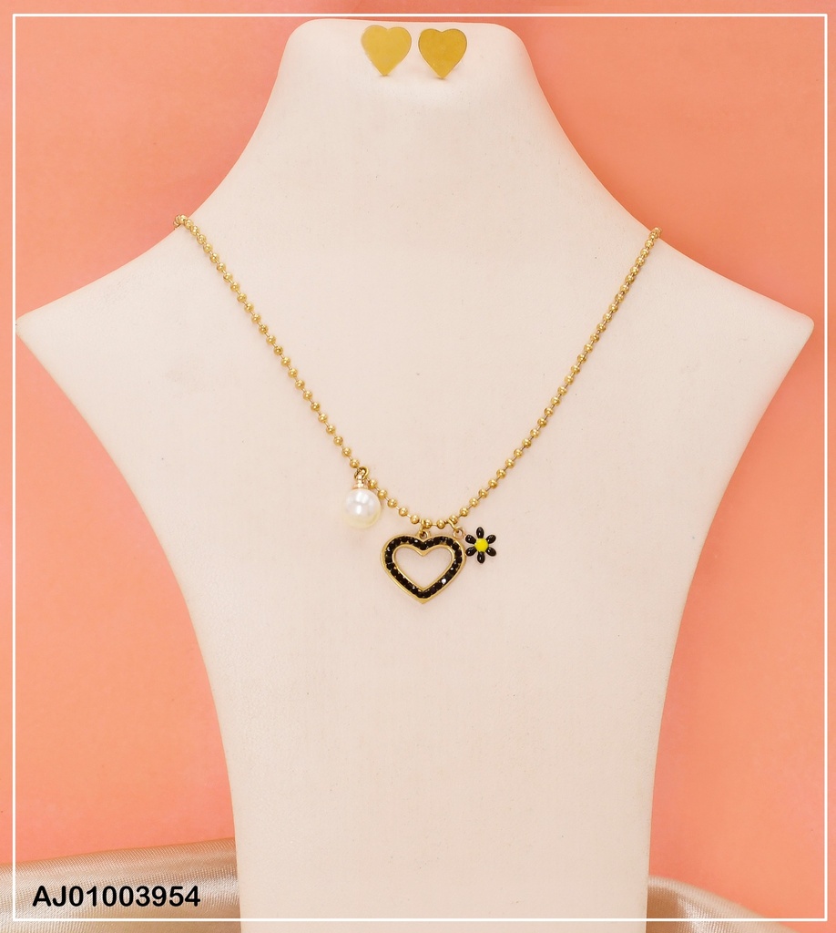 JUEGO ARETES CORAZON LISO DIJE CORAZON ZIRC.NEGRAS 0735451 (NPE2025)