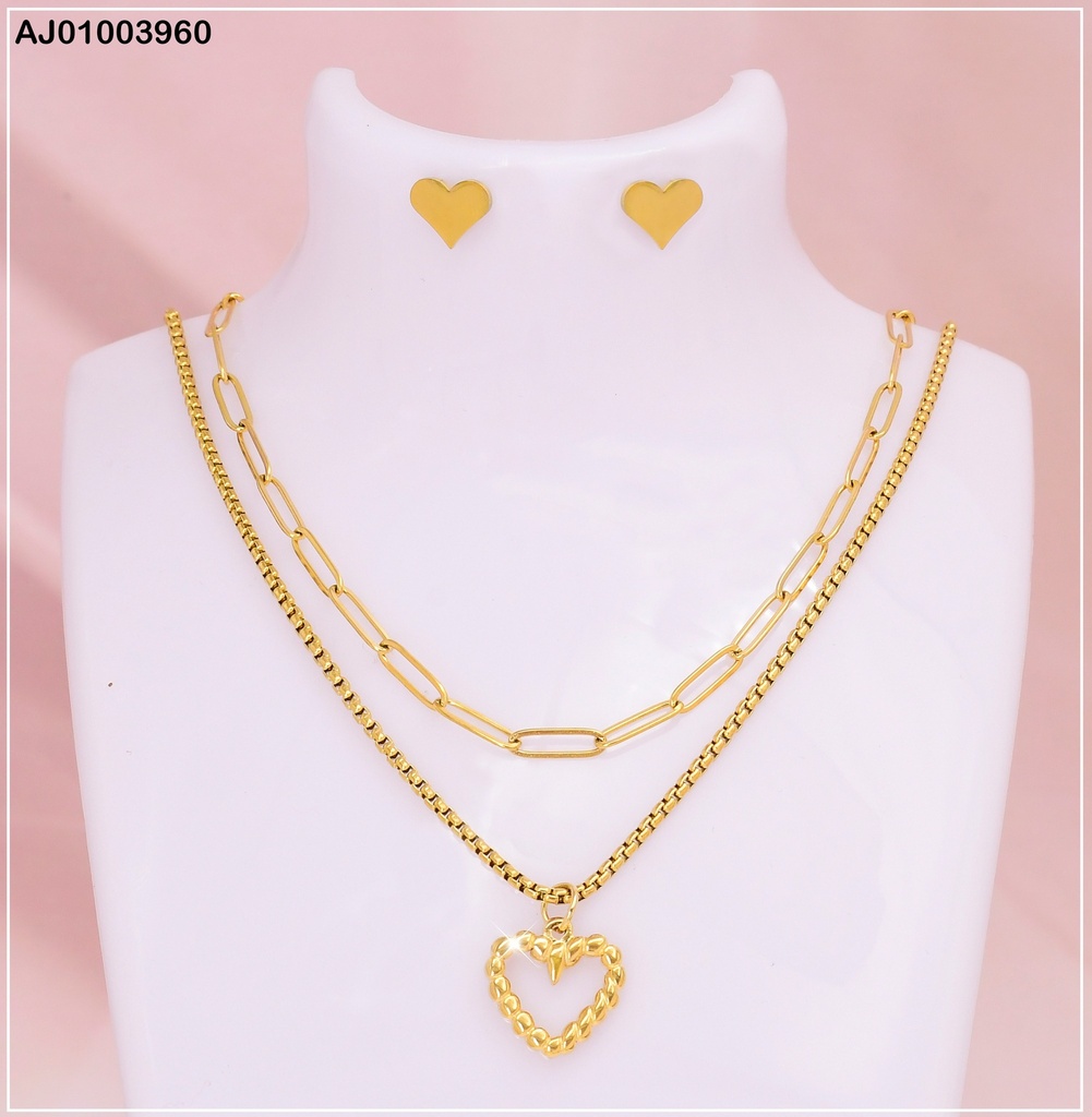 JUEGO ARETES CORAZON / CAD. DOBLE DIJE COR. 0740431