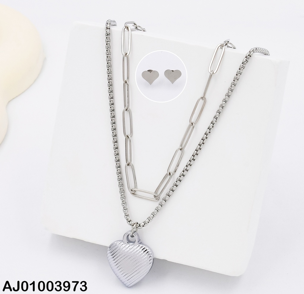 JUEGO PLAT.CORAZONES DOBLE CAD.DIJE RAYADO DIAG. 0740442