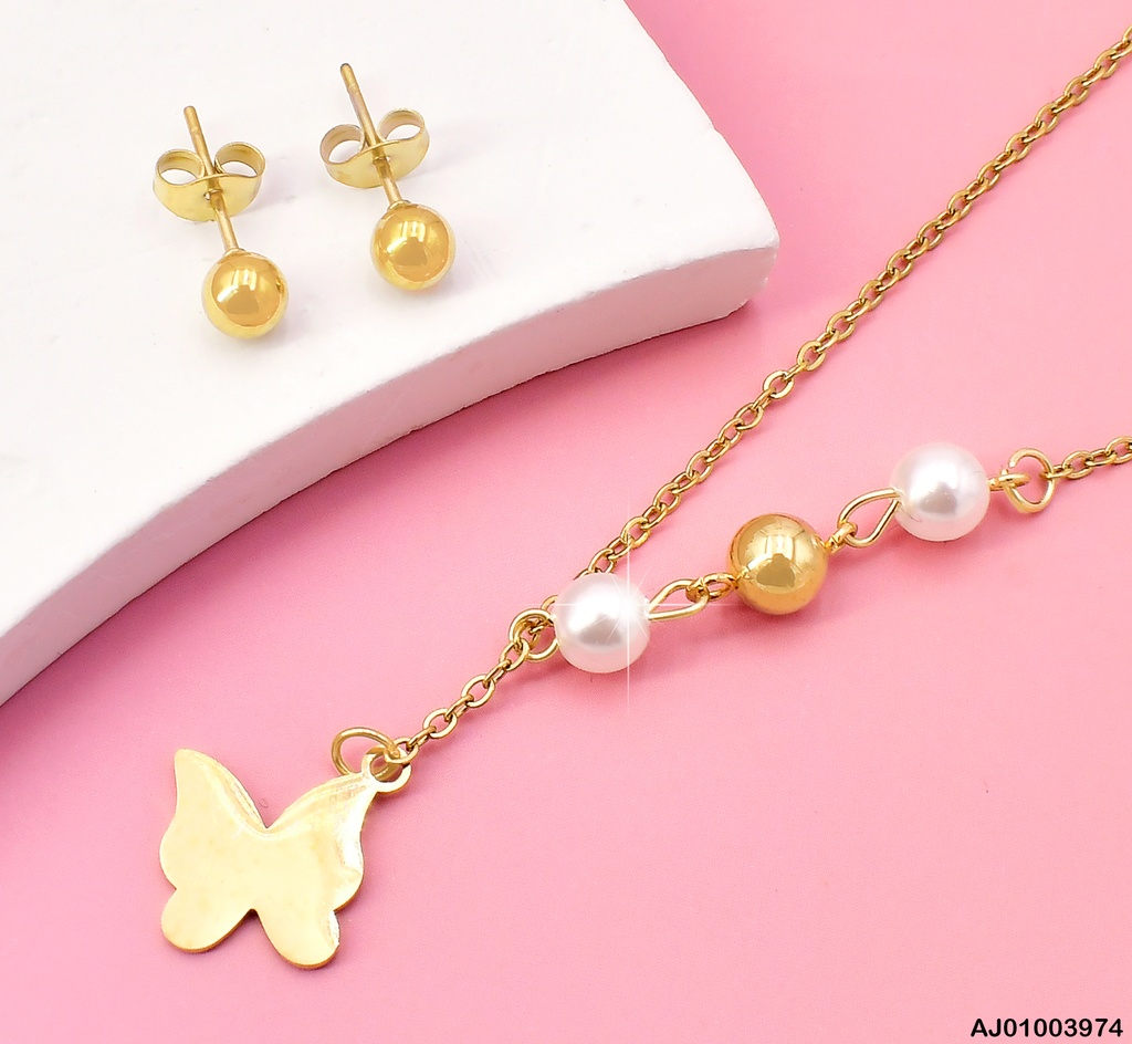 JUEGO ARETES PELOTITA DIJE MARIPOSA 0740631 (P.E.NOV2025)