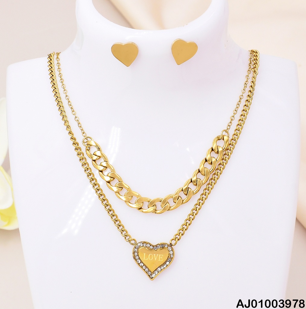 JUEGO ARETES CORAZON PLACA CAD DOBLE DIJE COR. 0735881