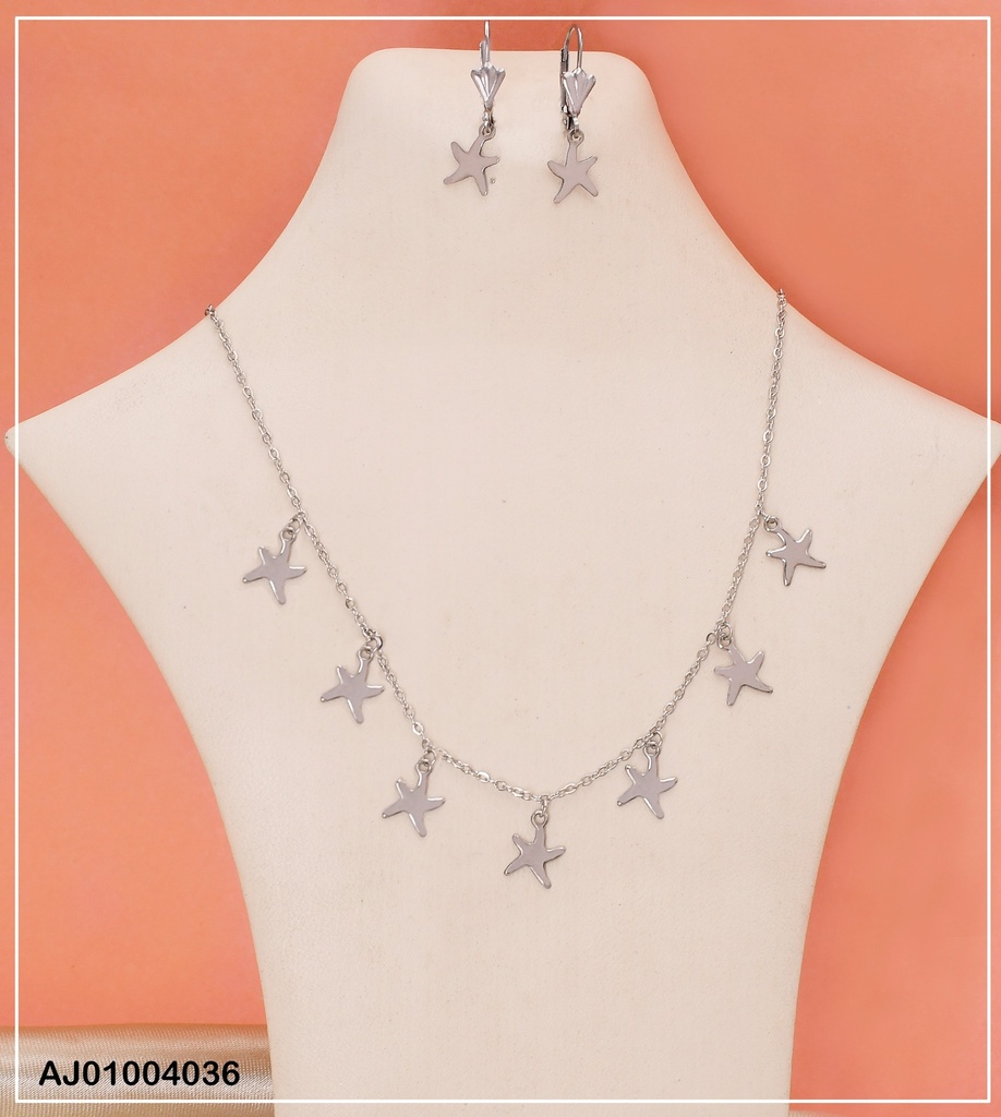JUEGO PLATEADO  ARETES / DIJES ESTRELLAS  0712852-W02