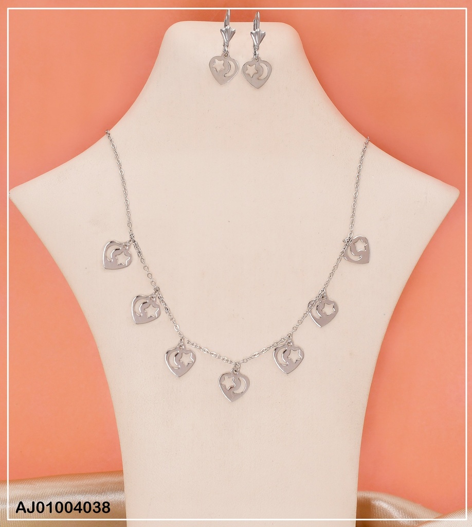 JUEGO  PLATEADO ARETES / DIJES CORAZONES  0712882-W02