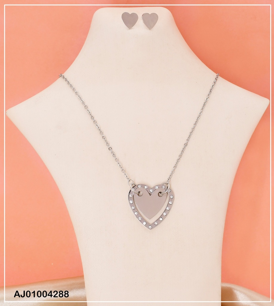JUEGO PLATEADO ARETES CORAZON 0711991