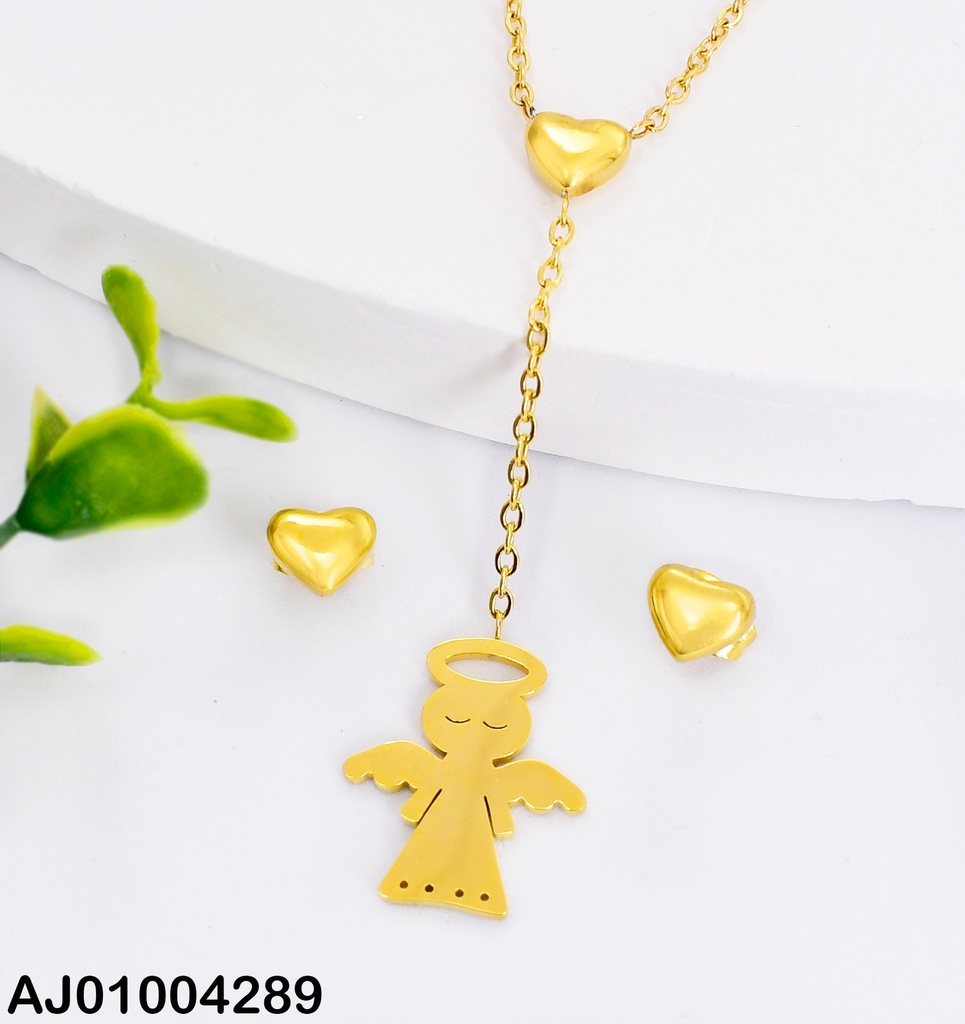JUEGO ARETES CORAZON DIJE COLGANTE ANGELITO 0711611