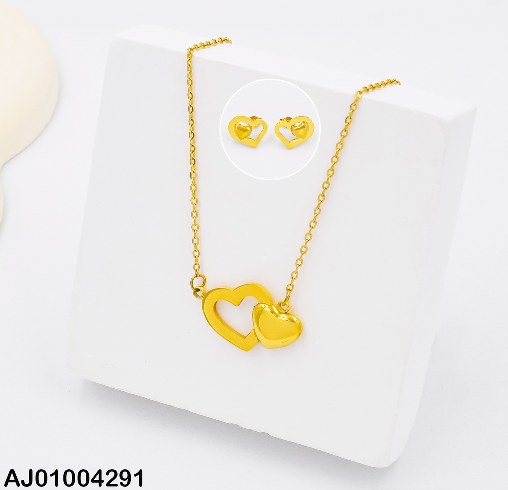 JUEGO ARETES/DIJE DOBLE CORAZON CROQUI/LISO 0711681