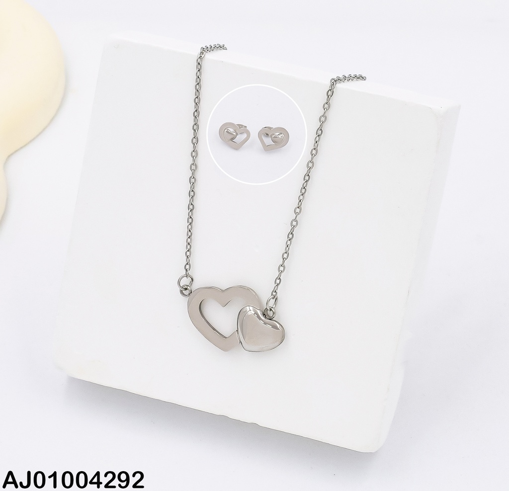 JUEGO PLAT.ARETES/DIJE CORAZON DOBLE CROQUI/LISO 0711682