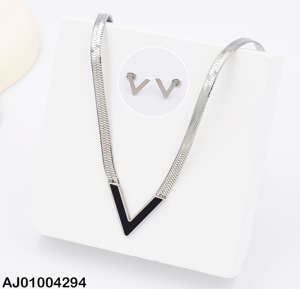 JUEGO PLATEADO ARETES/DIJE ¨V¨ 0711892