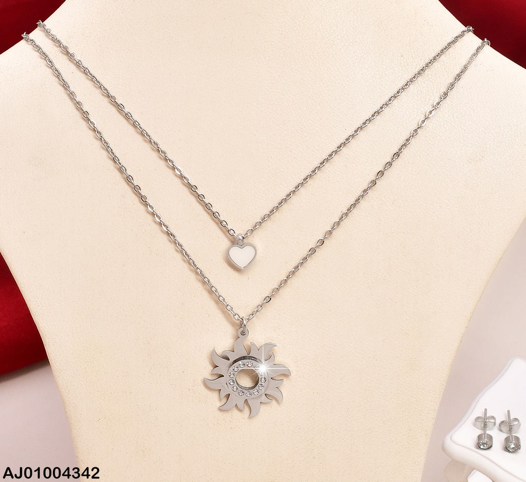JUEGO PLAT. DOBLE CAD.ZIRC.RD. DIJE:CORAZÓN/SOL HUECO 0711632