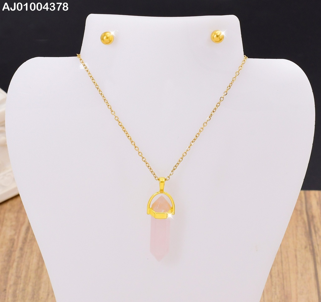 JUEGO ARETES PELOTITA DIJE CUARZO ROSA PALIDO VD072793-W1 (NPE2025)
