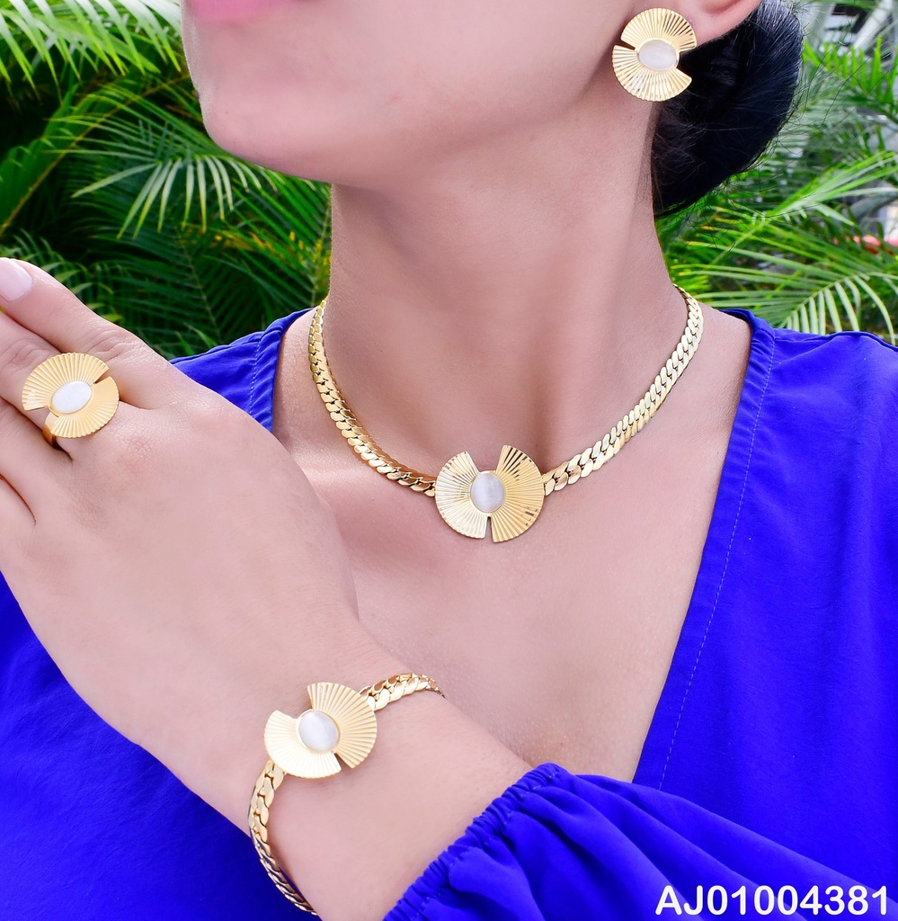 JUEGO ARETES RD SEMI ABIERTO PERLOA BRAZALETE ANILLO 2S00050631-152