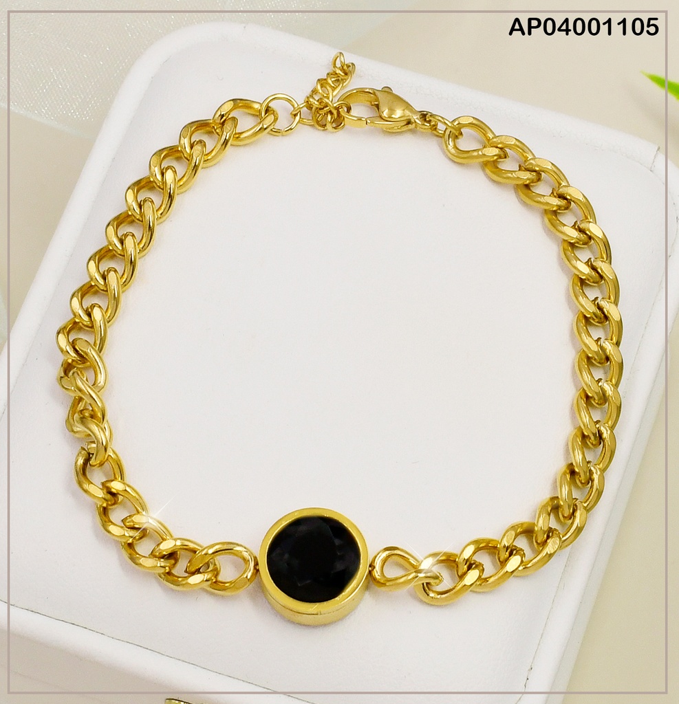 PULSERA MARTILLADA ZIRCONIA NEGRA RD.CENTRO