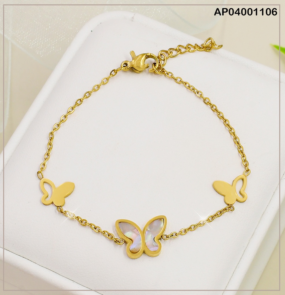 PULSERA FINA 2 PLACA MARIPOSAS CALADAS/CENTRO NACAR