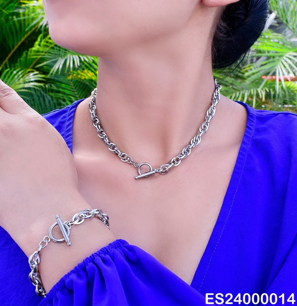 SET PLATEADO ESLABONES GRANDES ENTRELAZADOS   23068072