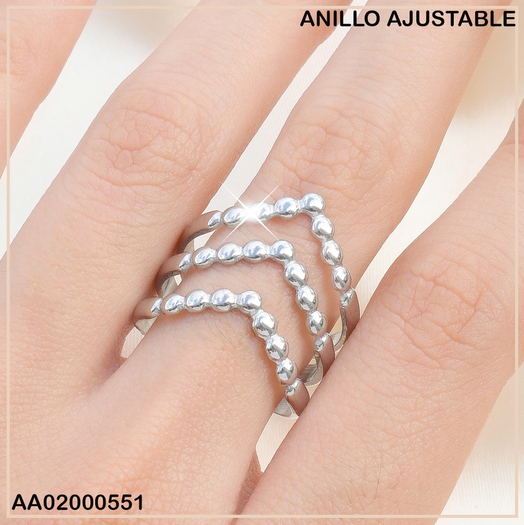 ANILLO PLATEADO 3 LINEAS EN V DE PELOTITAS 0710852-334