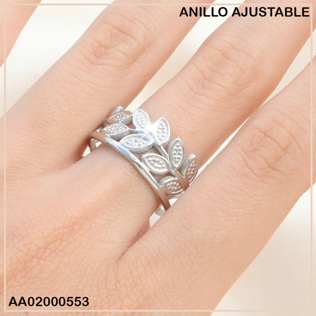 ANILLO PLATEADO LINEA /HOJAS OLIVO 0711372-334